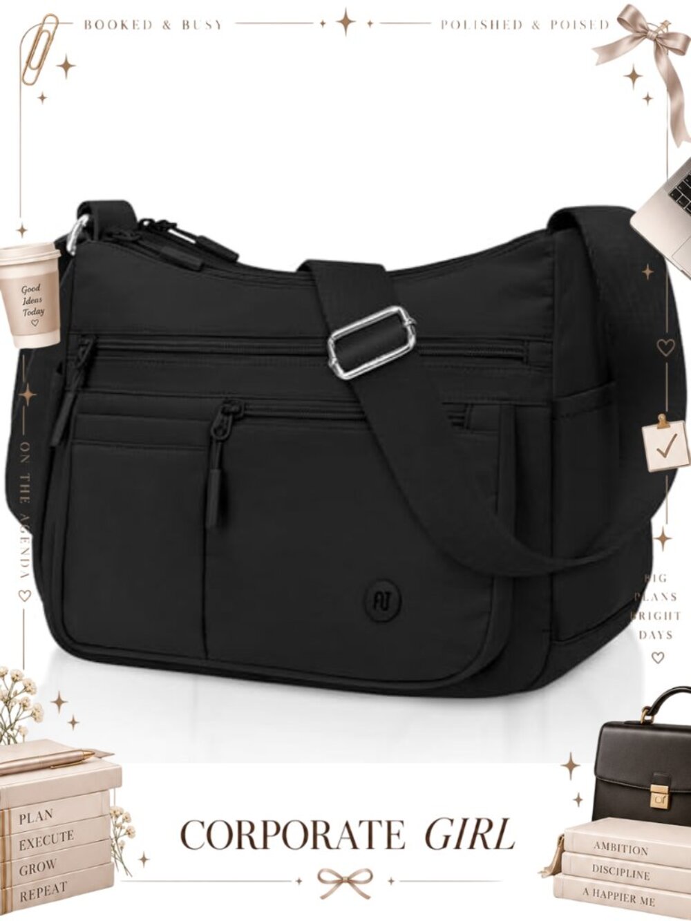Nylon Crossbody Bag Medium Lightweight Travel Purse Multi Pocket Shoulder